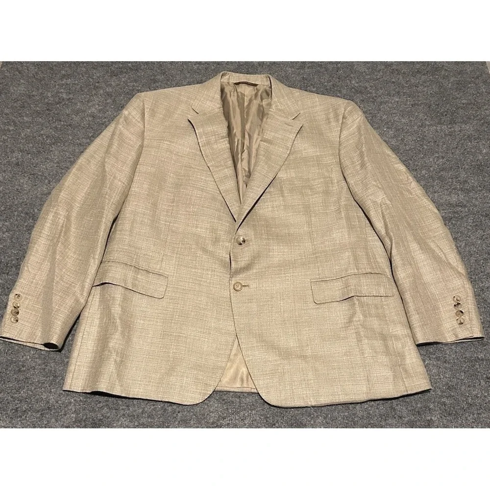 Canali Mens Beige Blazer Mens US 48 Approx Silk Linen Wool Blend Made In Italy